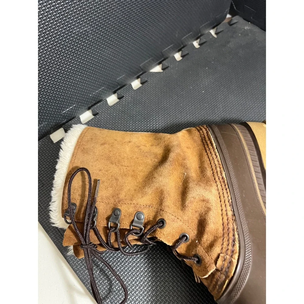 Sorel Vintage Caribou Winter Boot Mens 11 Brown Suede Waterproof Faux Fur Lining